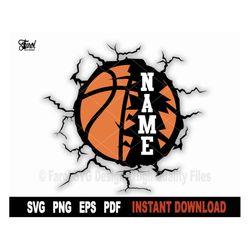 basketball svg, split name frame svg, basketball svg file for cricut, silhouette, vector sport svg clipart, png art desi