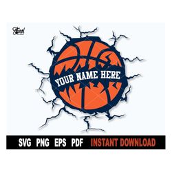 basketball svg, split name frame svg, basketball svg file for cricut, silhouette, vector sport svg clipart, png  - insta