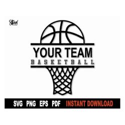 basketball hoop svg, split name frame svg, basketball png, team logo svg file for cricut, silhouette, vector sport svg c