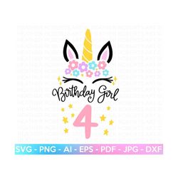 fourth unicorn birthday svg, 4th birthday shirt svg, unicorn face svg, unicorn svg, birthday girl svg, gift for birthday