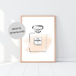 orange perfume bottle fashion illustration wall decor  - ink digital print