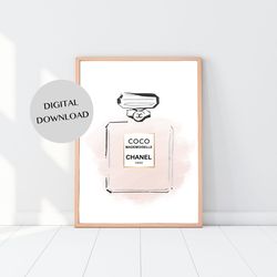 pink perfume bottle fashion illustration wall decor  - ink digital print