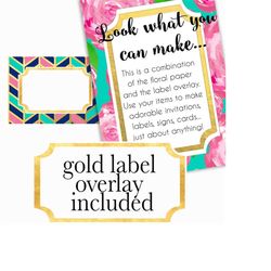 Preppy Digital invitations, Gold Foil paper, grosgrain trim, Floral invitations, flower Clip art, Pink Floral paper, sca