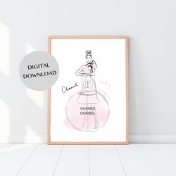 pink round perfume bottle fashion illustration wall decor  - ink digital print