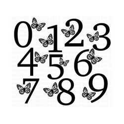butterfly monogram numbers svg, png, monogram frame alphabet, cut file for cricut, silhouette, 10 individual cut files
