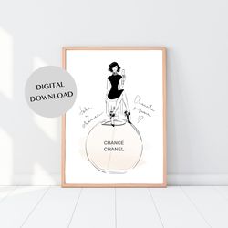 beige round perfume bottle fashion illustration wall decor  - ink digital print