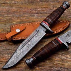 amazing custom handmade damascus steel hunting knife,damscus guard & wood handle