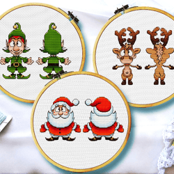 santa cross stitch, deer cross stitch, elf cross stitch, funny christmas cross stitch, small cross stitch, digital pdf