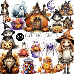 cute halloween png | wizard, witch hat, magic books, potions, cauldron, pumpkin house, ghost castle, basket