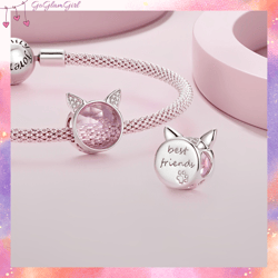 s925 pink glass cat head charm for charm bracelet