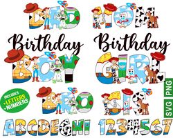 toy story birthday design svg bundle, toy story font png svg