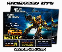 transformers invitation, transformers birthday party, bumblebee invitation, pesonalized invitation