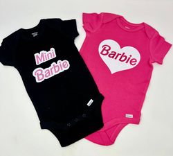 mini barbie, i love barbie, heart barbie, barbie barbie onesies, pink girly barbie, barbie babe, barbie movie shirt, com