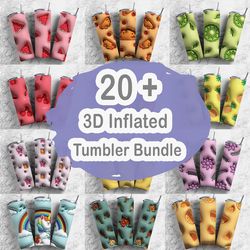 20 files bundle 3d inflated puff sublimation tumbler design download png, puffy tumbler wrap, 3d inflated png, 300dpi