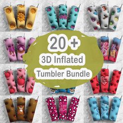 20 files bundle 3d inflated puff sublimation tumbler design download png, puffy tumbler wrap, 3d inflated png, 300dpi