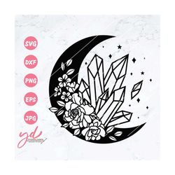 magic crystals svg | crystal flowers svg file | crystal cut file | crystal moon flowers svg | crystal floral svg | flora