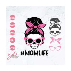 momlife skull svg | cute skull svg | momlife | messy bun skull svg | mom svg | mother's day svg | cute momlife skull svg