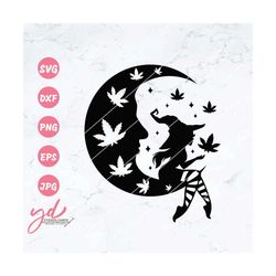 witch svg | witch cannabis svg | cannabis svg | moon cannabis svg | witch silhouette | smoking cannabis svg | weed moon