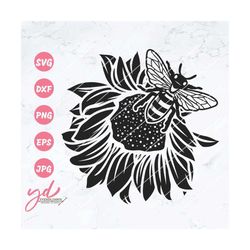 bee and sunflower svg | busy bee svg | floral bee svg | bee svg | sunflower svg | honey bee svg | honey svg | bee illust