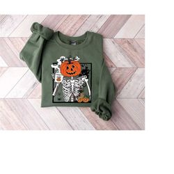 pumpkin skeleton drinking coffee shirt, funny halloween t shirt, skeleton coffee lover shirts, enjoy pumpkin sweatshirt,