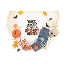 thick thighs and spooky vibes leopard print halloween crewneck fall apparel cute halloween sweater spooky season shirt h