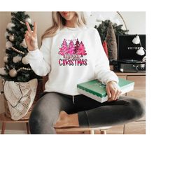 christmas shirt,leopard print christmas shirt, merry christmas pink christmas trees shirt, holiday shirt, cute christmas