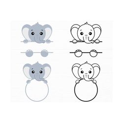 elephant split monogram svg baby elephant svg elephant circle frame svg cut file cute animal svg elephant monogram svg f