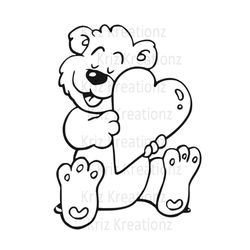 Teddy Bear with Heart Outline SVG Cut File