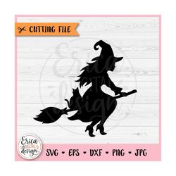 cute witch silhouette svg cut file for cricut silhouette witch flying on a broomstick witch hat girl halloween witch cli