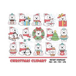 christmas polar bear kawaii clipart cute bears digital clipart funny winter planner clipart christmas printables holiday