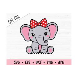 baby elephant with bow svg cute elephant girl cut file sweet elephant girl shirt baby bodysuit kawaii animal silhouette