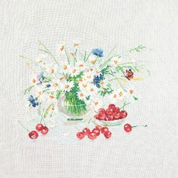 new finished completed cross stitch embroidered painting-daisies wall art christmas present mother's day gift