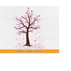 Cherry Blossom Tree PNG, Sakura PNG, Cherry Tree Clipart, Cherry Blossoms PNG, Japanese Sakura Flower, Cherry Tree Print