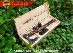 ragnar viking axe hand forged carbon steel bearded axe with engraved wood box