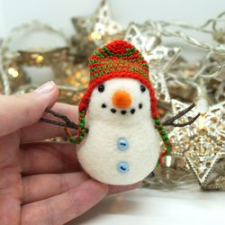 needle felted snowman in a hat, christmas decoration, ships from the usa