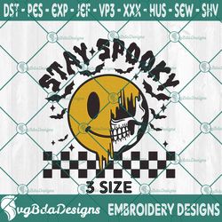 stay spooky embroidery designs, spooky smiley embroidery designs, halloween embroidery designs, spooky season embroidery
