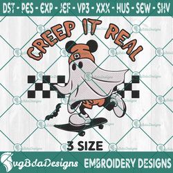 mickey ghost creep it real embroidery designs, creep it real embroidery designs, halloween embroidery designs