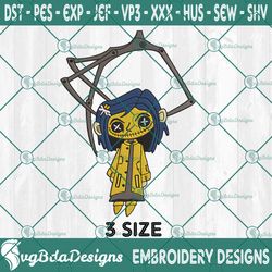 coraline embroidery designs, witch girl embroidery designs, halloween embroidery designs, horror girl embroidery design