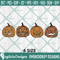 pumpkin embroidery designs, four smiley pumpkin embroidery designs, halloween embroidery designs, autumn fall pumpkin