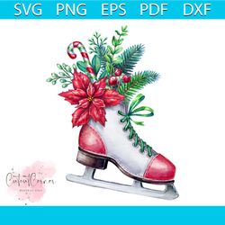 christmas watercolor illustration figure skate decorated png, christmas png, christmas gift png, candy cane png, christm