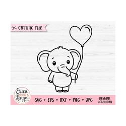 baby elephant outline svg cute elephant with balloon cut file baby shower boy girl kawaii animal png silhouette cricut v