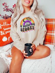 a little bit spooky retro rainbow sweatshirt,stay spooky sweatshirt,skeleton hand sweatshirt, halloween sweatshirt,gift