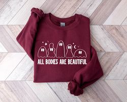 all bodies are beautiful sweatshirt, ghost halloween sweater, retro halloween sweatshirt, vintage ghost hoodie