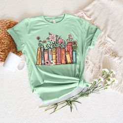 book lover shirt, flower books shirt, gift for book lover, reading shirt, book with flowers, floral books, gift for book