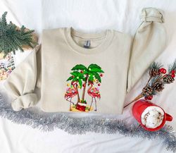 christmas flamingo sweatshirt, christmas sweatshirt, gift for her, string lights sweatshirt, gift for women, christmas g