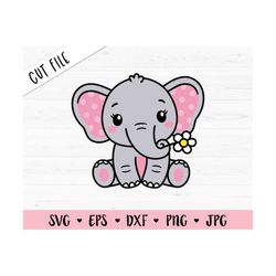 baby elephant svg cute elephant girl daisy cut file sweet elephant shirt baby bodysuit kawaii animals flowers silhouette