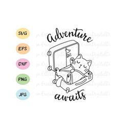 adventure awaits svg cute cat travel love cut file funny cats wanderlust cutting file silhouette cricut vinyl decal sten