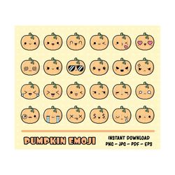 pumpkin emoji kawaii clipart set halloween pumpkin emoji clip art emoticon cliparts printable planner stickers emotions