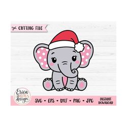 christmas elephant svg layered cut file elephant girl with santa hat holiday shirt baby bodysuit cute animal silhouette