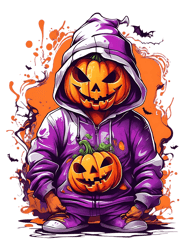 illustration of halloween pumpkin in purple pajamas